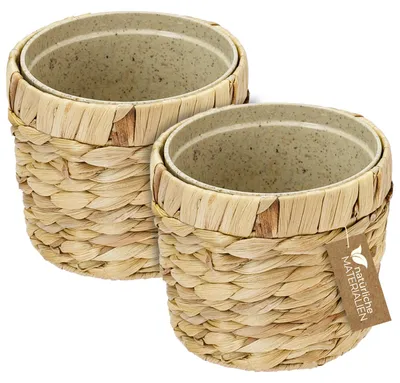 HMF 37280-14CM-S2 Nachhaltiger Blumentopf rund geflochten aus nachwachsenden Rohstoffen 2er Set 14 cm Durchmesser