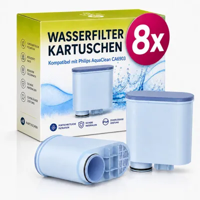 Produktbild von Wasserfilter für Philips AquaClean CA6903/10 CA6903/22-8 Stück Filterpatrone kompatibel mit Saeco Philips LatteGo Kaffeevollautomat - BPA-frei