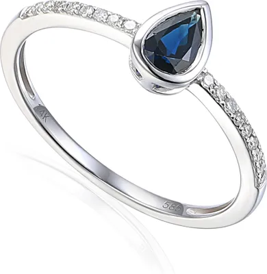 Produktbild von 585er Weißgold Damenring mit Saphir ca.0,41ct. und Diamanten 0,10ct. Gr. 54