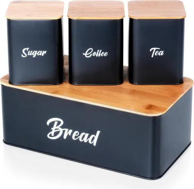 Produktbild von Schwarzer Brotkasten aus Bambus, Metall, Küchenbehälter für Brot