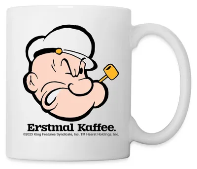 Produktbild von Spreadshirt Popeye Erstmal Kaffee Tasse, One size, Weiß