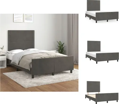 Image de vidaXL Cadre de lit avec tête de lit gris foncé 120x200 cm velours - Lits & sommiers