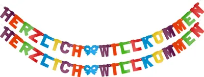 Produktbild von com-four® 2x Partydeko "Herzlich Willkommen" Girlande - Geburtstagsdeko -  Party Dekoration für Geburtstag und Sylvester - Hängedekoration