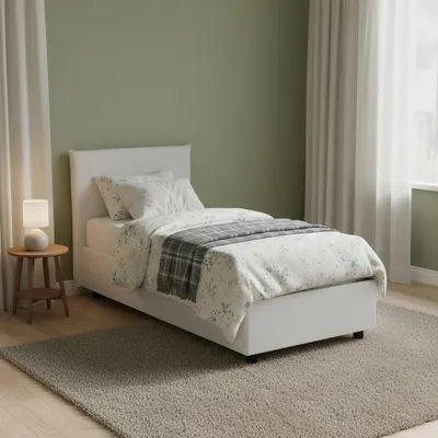Produktbild von Einzelbett Dbartol, Containerbett mit Kunstlederbezug, 100%  Italy, Frontöffnung, inklusive Matratze Cm 90x200, Weiß