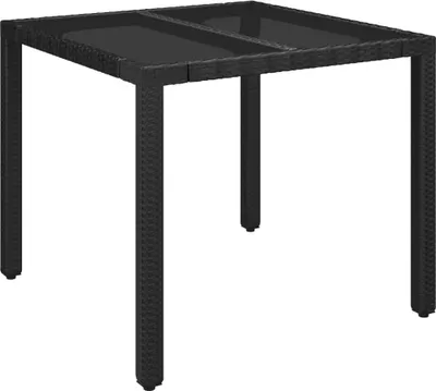 Produktbild von vidaXL Gartentisch mit Glasplatte Schwarz 90x90x75 cm Poly Rattan