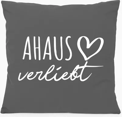 Produktbild von Huuraa Kissen Ahaus verliebt 40x40cm mit Füllung Steel Grey Baumwolle Dekokissen Geschenkidee