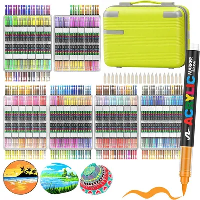 Immagine prodotto di Pennarelli acrilici, 408 colori, resistenti all'acqua, a base d'acqua, ideali per la pittura su legno, pietra, vetro e tessuto