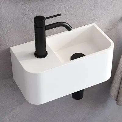 Productafbeelding van Kronenbach wastafel voor op de muur, 38 x 19 cm, met kraangat aan de rechterkant