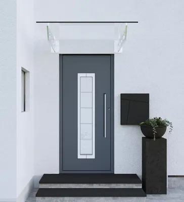 Immagine prodotto di Tettoia in vetro 120x90 cm, vetro stratificato di sicurezza (VSG) 13,1 mm, trasparente, modello Stockholm, argento, GlasHomeCenter