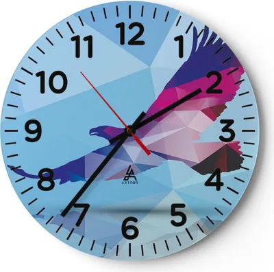 Produktbild von Wanduhr - Rund - Glasuhr - Eagle Illustration modern Grafik - 30x30cm - Schleichendes Uhrwerk - Lautlos - zum Aufhängen bereit - Dekoration Modern - Wanddekoration aus Glas - C4AR30x30-2810