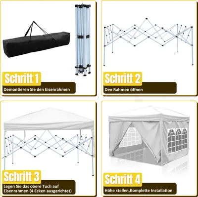 Zdjęcie produktu dla Izrielar – altana 3x3 m, altana składana z 4 ściankami bocznymi, w torbie, wodoodporna, z ochroną UV 50+, altana ogrodowa typu pop-up, namiot ogrodowy, namiot imprezowy, biały