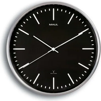 Produktbild von MAUL Wanduhr MAULfly Ø 30.5 x 5 cm funkgesteuert Aluminium 1 x AA (1.5 V) schwarz