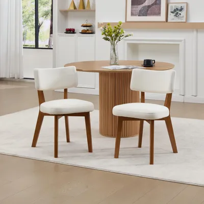 Obrázek produktu pro LVHOM Pevná čalouněná židle, sada 2 kusů s plátěným potahem, ergonomická jídelní židle s opěradlem, kuchyňská židle, židle do obývacího pokoje z poloviny století, béžová barva