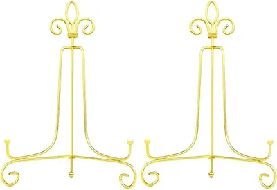 Produktbild von 10 Zoll große goldene Staffelei-Tellerhalter, dekorative Präsentationsständer für Fotos, Bilderrahmen, Dekoteller, Gemälde und Kunstwerke. (2er-Pack)