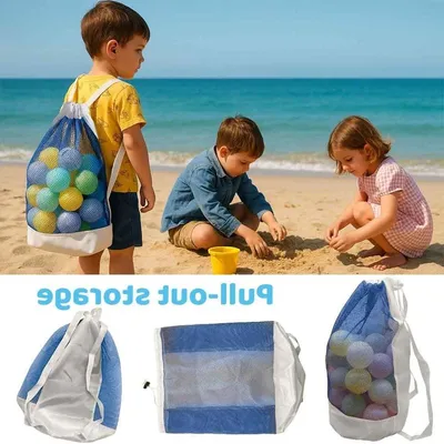 Große faltbare Strandtasche für Kinder, Rucksack mit Netz, Aufbewahrungstasche für Spielzeug und Wasserzubehör