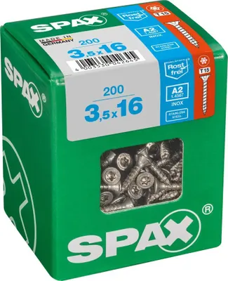 Immagine prodotto di Vite SPAX in acciaio inox, 3,5 x 16 mm, 200 pezzi, completamente filettata, testa svasata, T-STAR plus T15, 4CUT - 4197000350167