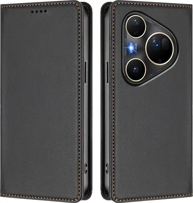 Produktbild von Handyhülle für Huawei Pura 80 Ultra, Kunstleder Klapphülle Stoßfeste Magnetische Hülle mit Ständer Schwarz