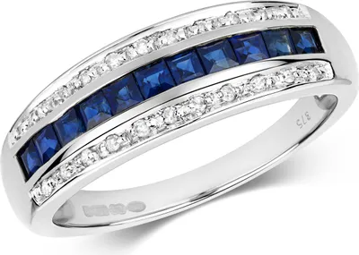 Produktbild von Wunderschöner 9 Karat (375) Weißgold Halb Eternity Damen - Diamant Ring Brillant-Schliff 0.09 Karat H - PK mit Saphir, 54 (17.2); TRS290979KWRSN