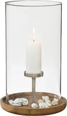 Produktbild von Kaheku Windlicht Kerzenteller Alamo, Ø 30 cm Metall Mangoholz Klarglas 99990404