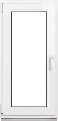 A white framed window with a clear glass pane, shown from the front.