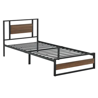 Immagine prodotto di In And OutdoorMatch Letto in metallo Enrique - Struttura letto - 90x200 cm - Nero e noce - Design moderno