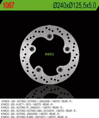 Produktbild von Ng Bremsscheibe Hinten Kymco Xciting 250/300/500 (240X125.5X5) (5X10.5Mm)