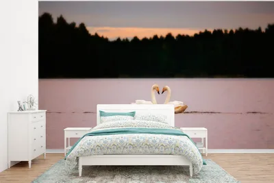 Produktbild von MuchoWow® Fototapete für Wohnzimmer oder Schlafzimmer Wandtapete Vinyl Motivtapete Schwäne - Wasser - Bäume - 375x280 cm - Schlafzimmer tapete