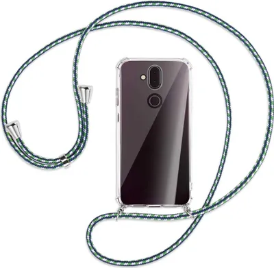 Produktbild von Handykette Backcover-Schutzhülle mit Band (Metall silberfarben) für Nokia 8.1 - grün/blau/weiß