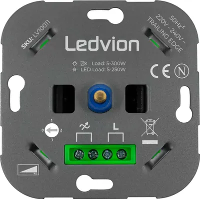 Produktbild von Ledvion - LED Dimmer Wechselschalter >2 Dimmer, 1 Lichtpunkt 5-250 Watt 220-240V - Phasenabschnitt - Universal -  EU -