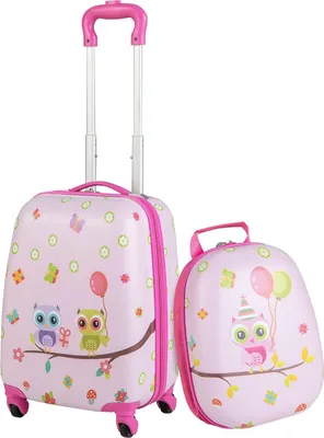 Produktbild von GOPLUS 16" Kinderkoffer & 12" Rucksack, Kids Trolley mit Rollen & Teleskopgriff, Koffer-Set für Kinder ab 3 Jahren, Farbwahl (Rosa Eule)