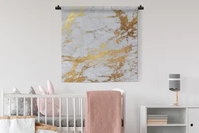 Produktbild von MuchoWow® Wandteppich Wandbehang Marmor - Grau - Gold 90x90 cm Tapisserie Dekoration Wandtuch - Wandaufhänger