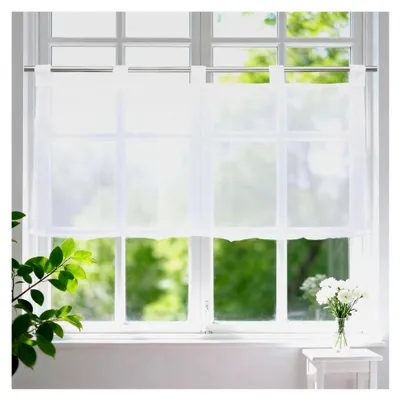 Produktbild von Netzvorhänge Voile Bistro Bistrogardine mit Schlaufen, Scheibengardinen Modern 45 x 90 cm, Kurze Scheibengardine Transparent, Material ist weich, Küchengardinen geeignet für Kneipen und Küchen