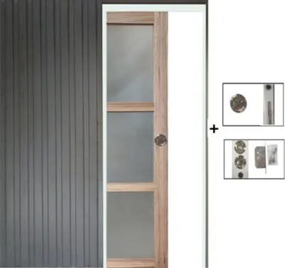 Image de Porte Coulissante bois Frake Vitree H204 x L83 + Systeme a Galandage, serrure (sans kit finition)