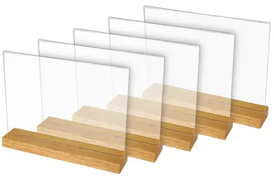 Tischaufsteller mit Holzfuß aus Acryl im Querformat von HMF in DIN A4