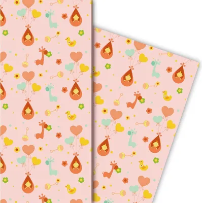 Produktbild von Süßes rosa Baby/ Geburts Geschenkpapier für liebevolle Geschenke - G5111, 32 x 48cm