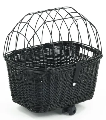 Produktbild von XL Hundefahrradkorb aus Weide für Gepäckträger mit Gitter eckig 50x38 cm Schwarz (S-S)