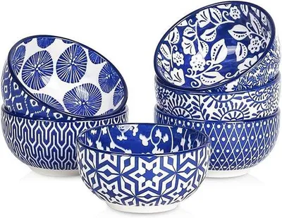Produktbild von Keramische Dipping Bowls Set, 6er, Vintage Blauw, Magnetron, 4 oz, 3,5 Zoll