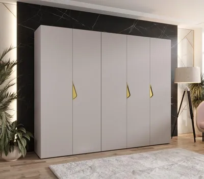 Produktbild von Breiter Kleiderschrank 250 cm AMARIS 1 - Kaschmir / goldene Griffe