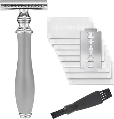 Image de INF Rasoir de Sûreté Manuel Homme avec 10 Lames - Aluminium Cuivré Visage Corps Argent