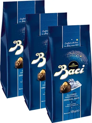 Produktbild von BACI Premium Beutel, 10 Pralinen mit dunkler Schokolade und Haselnussfüllung, 3er Pack (3 x 125g)