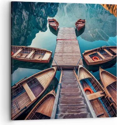 Produktbild von Bild auf Leinwand - Leinwandbild - Berge Boot Wasser - 70x70cm - Wand Bild - Wanddeko - Wandbilder - Leinwanddruck - Bilder - Kunstdruck - Wanddekoration - Leinwand bilder - Wandkunst - AC70x70-3971