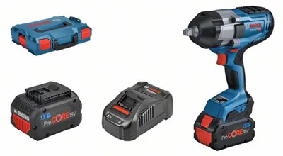 Zdjęcie produktu dla Bosch GDS 18V-1000 Professional - klucz udarowy - akumulatorowy - 3 prędkości - napęd kwadratowy 1/2 cala - 2 akumulatory