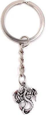 Produktbild von Onwomania Schlüsselanhänger Keychain Silber Metall Drache China Feuerspucker Märchen