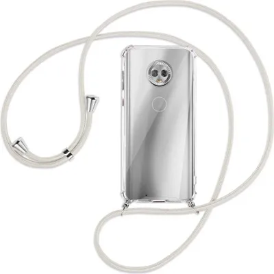 Produktbild von Handykette Backcover-Schutzhülle mit Band (Metall silberfarben) für Motorola Moto G6 - broken white