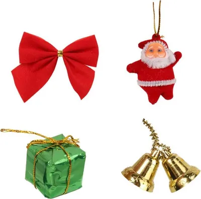 Imagen del producto de Conjunto de 16 adornos navideños: una mezcla de motivos como Papá Noel, regalos, cascabeles y lazos