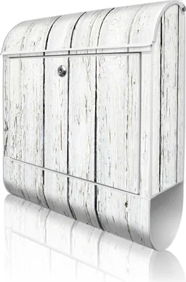Produktbild von banjado Design Briefkasten Stahl weiß mit Zeitungsfach pulverbeschichtet "Weißer Bretterzaun" 38x46x12,5cm & 2 Schlüssel - Postkasten A4 Einwurf inkl. Montagematerial [BKW 10442]