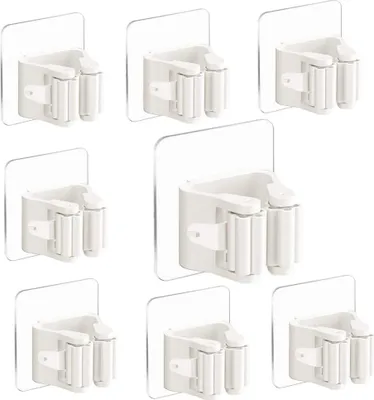 Produktbild von 8 Pack Besenhalterung Wand Selbstklebend, Ohne Bohren Mop Besen Halter Organizer, Robuste Gerätehalter Besenhalter für Haushalt Besen Bad Badezimmer Küche Garten