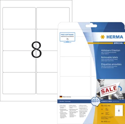 Produktbild von Etiketten A4 weiß 96x63,5 mm Movables/ablösbar Papier matt 200 St.