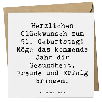 Produktbild von Mr. & Mrs. Panda Klappkarte Spruch 51. Geburtstag Freude - Weiß - Geschenk, Glückwünsche, Glückwunschkarte, doppelkarte, Herzlichen Glückwunsch, 51 Jahre, Grußkarte