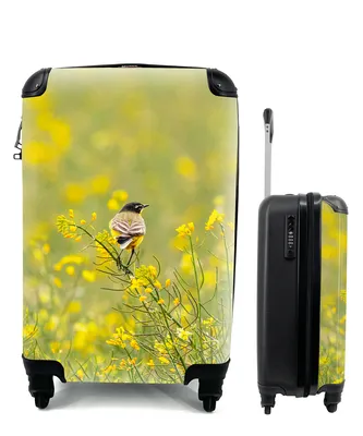 Produktbild von MuchoWow® Koffer Handgepäck Trolley Rollkoffer Kleine Reisekoffer mit 4 Rollen - Vogel - Blumen - Gelb - Cabin Size < 55x40x23 cm & 55x40x20 cm - Fotokoffer - Kabinenkoffer - Boardgepäck - Reise-Box - Reisekoffer - Reisegepäck - Koffer mit Bild - Trolley für Kinder
